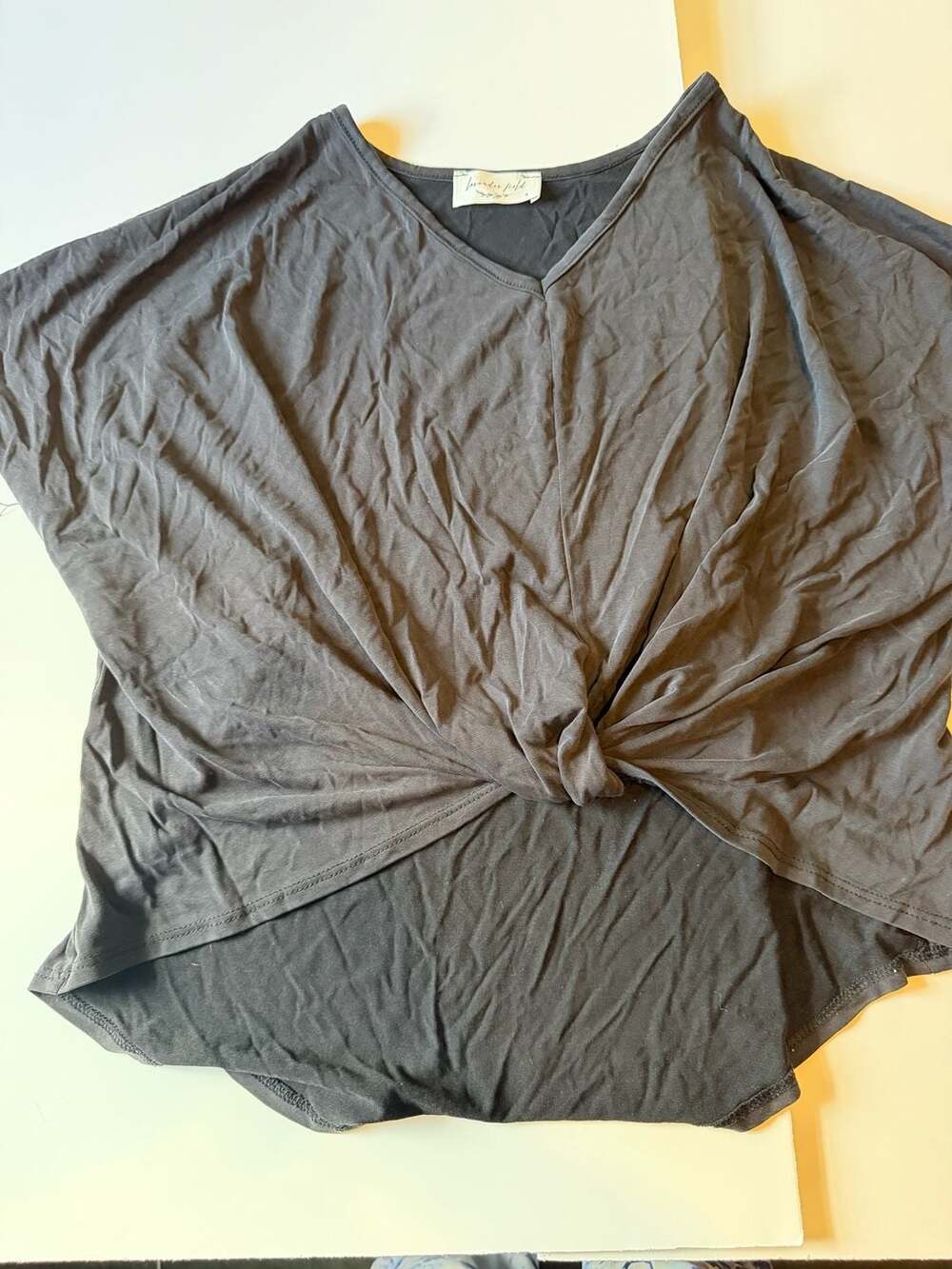 Lavender Field Black V-Neck Short Sleeve Knot Front crop top Top Size S